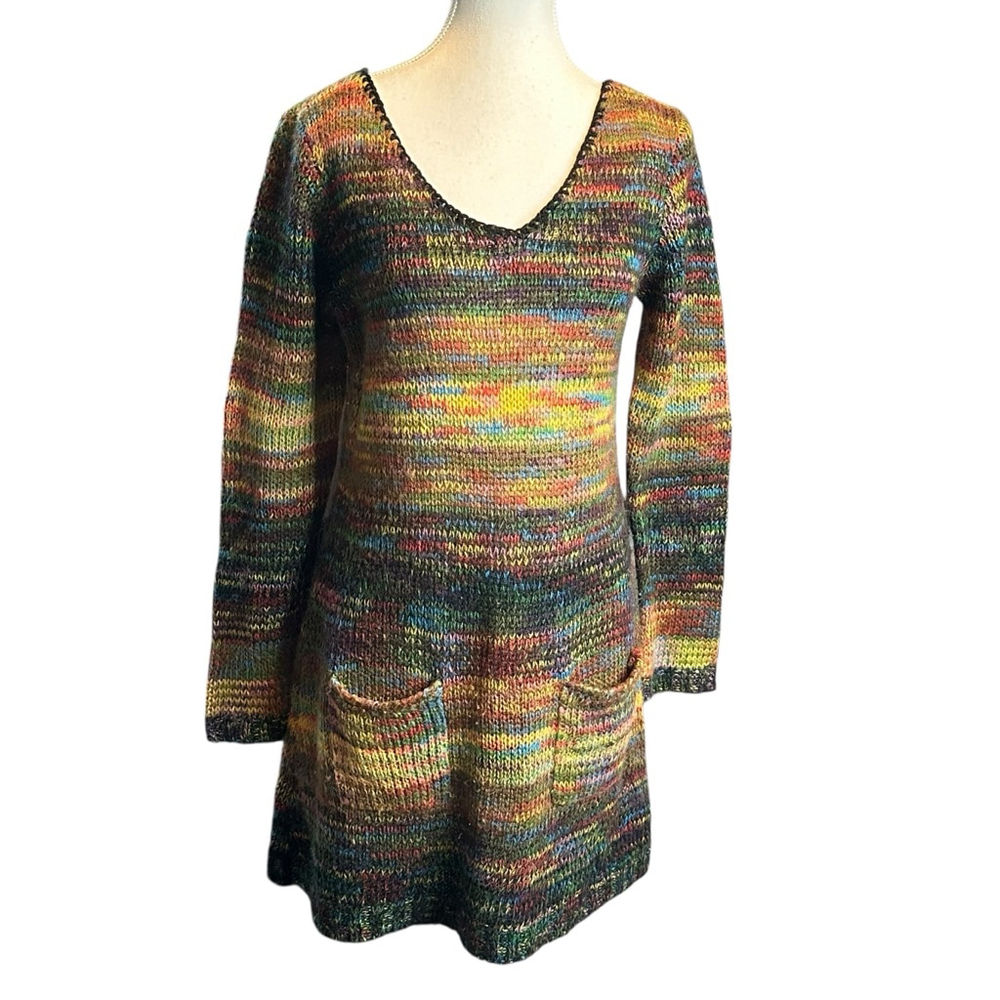Y2K Multicolor Knit Sweater Dress • Boho Grunge Knit • Long Sleeve Dress - Picture 2 of 5